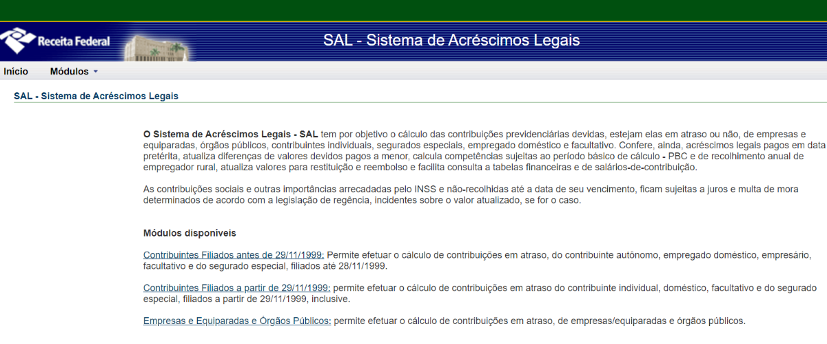 SAL - Sistema de Acréscimos Legais. Imagem: Site da Receita Federal